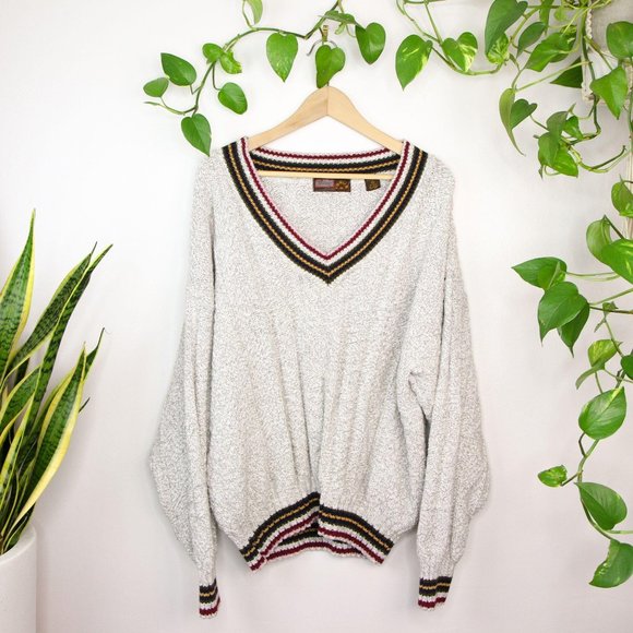 Vintage Sweaters - Vintage Academia V-Neck Chunky Knit Cozy Sweater